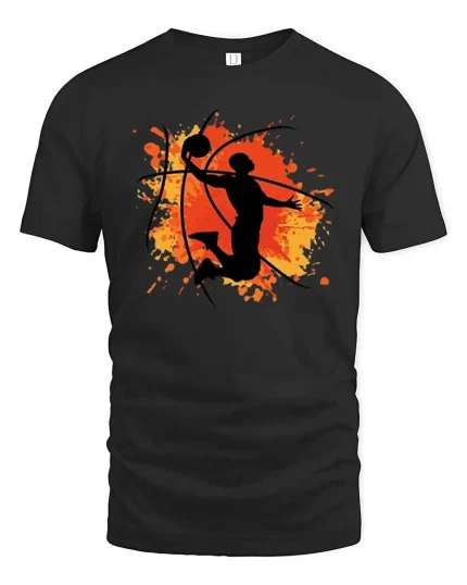 Basketball Dunk Silhouette T-Shirt Street Sport Graphic Tee - black t-shirt on white background