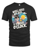 Funny Donkey Beer OClock T-Shirt Cartoon Drinking Humor Tee - black t-shirt on white background