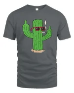 Cool Smoking Cactus T-Shirt Funny Desert Cartoon Graphic Tee - gray t-shirt on white background