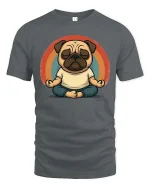 Funny Meditating Pug T-Shirt Cute Yoga Dog Retro Graphic - gray t-shirt on white background