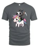 Funny Grim Reaper Unicorn T-Shirt Cute Dark Fantasy Tee - gray t-shirt on white background
