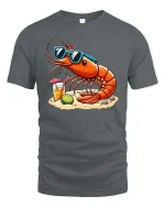 Cool Shrimp Beach T-Shirt Funny Summer Seafood Graphic Tee - gray t-shirt on white background