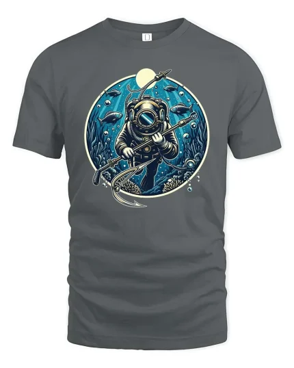 Vintage Deep Sea Diver T-Shirt Underwater Ocean Graphic Tee - gray t-shirt on white background