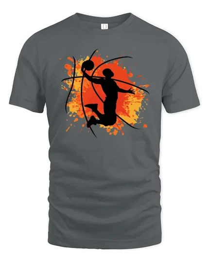 Basketball Dunk Silhouette T-Shirt Street Sport Graphic Tee - gray t-shirt on white background