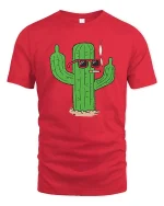 Cool Smoking Cactus T-Shirt Funny Desert Cartoon Graphic Tee - red t-shirt on white background