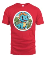 Cute Baby Dinosaur T-Shirt Cartoon Dino Jungle Graphic Tee - red t-shirt on white background