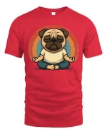 Funny Meditating Pug T-Shirt Cute Yoga Dog Retro Graphic - red t-shirt on white background