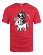 Funny Grim Reaper Unicorn T-Shirt Cute Dark Fantasy Tee - red t-shirt on white background