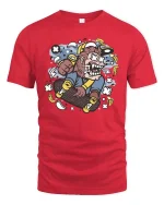Crazy Monkey Skateboard T-Shirt Funny Skater Graphic Tee - red t-shirt on white background