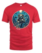 Vintage Deep Sea Diver T-Shirt Underwater Ocean Graphic Tee - red t-shirt on white background