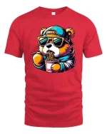Funny Bear Eating Ramen T-Shirt Cool Panda Noodles Graphic - red t-shirt on white background