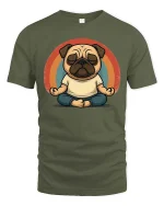Funny Meditating Pug T-Shirt Cute Yoga Dog Retro Graphic - military green t-shirt on white background