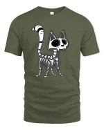 Funny Skeleton Cat T-Shirt Cute Gothic Halloween Graphic - military green t-shirt on white background