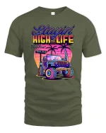 Retro Jeep Sunset T-Shirt Vintage Beach Offroad Graphic Tee - military green t-shirt on white background