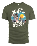 Funny Donkey Beer OClock T-Shirt Cartoon Drinking Humor Tee - military green t-shirt on white background