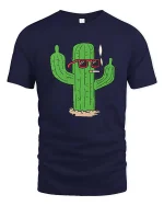 Cool Smoking Cactus T-Shirt Funny Desert Cartoon Graphic Tee - navy t-shirt on white background