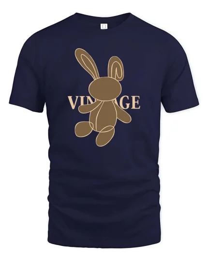 Vintage Bunny T-Shirt Retro Minimalist Rabbit Graphic Tee - navy t-shirt on white background