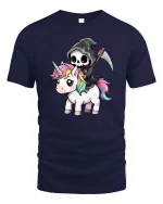 Funny Grim Reaper Unicorn T-Shirt Cute Dark Fantasy Tee - navy t-shirt on white background