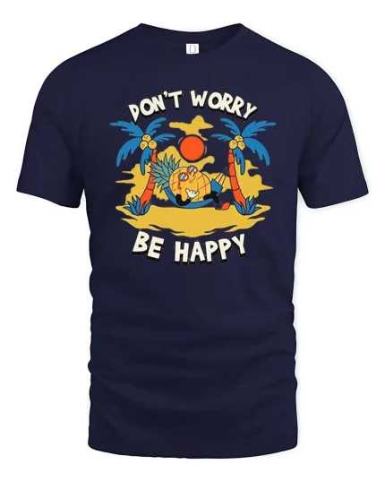 Don’t Worry Be Happy Pineapple T-Shirt Funny Summer Tee - navy t-shirt on white background