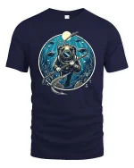 Vintage Deep Sea Diver T-Shirt Underwater Ocean Graphic Tee - navy t-shirt on white background