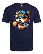 Funny Bear Eating Ramen T-Shirt Cool Panda Noodles Graphic - navy t-shirt on white background