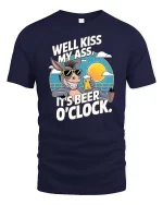 Funny Donkey Beer OClock T-Shirt Cartoon Drinking Humor Tee - navy t-shirt on white background