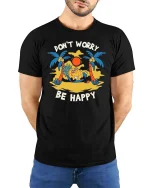 Don’t Worry Be Happy Pineapple T-Shirt Funny Summer Tee - model wearing black tee with hands behind back