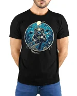 Vintage Deep Sea Diver T-Shirt Underwater Ocean Graphic Tee - model wearing black tee with hands behind back