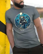 Vintage Deep Sea Diver T-Shirt Underwater Ocean Graphic Tee - model wearing grey tee, leaning on column