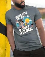 Funny Donkey Beer OClock T-Shirt Cartoon Drinking Humor Tee - model wearing grey tee, leaning on column