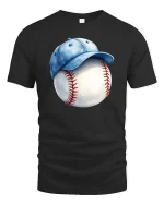 Baseball Cap Ball T-Shirt Classic Baseball Fan Graphic Tee - black t-shirt on white background
