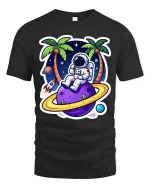 Astronaut Beach T-Shirt Space Vacation Galaxy Graphic Tee - black t-shirt on white background