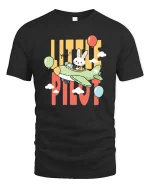 Little Pilot Bunny T-Shirt Cute Rabbit Airplane Graphic Tee - black t-shirt on white background