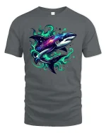 Galaxy Shark T-Shirt Cosmic Ocean Predator Graphic Tee - gray t-shirt on white background