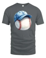 Baseball Cap Ball T-Shirt Classic Baseball Fan Graphic Tee - gray t-shirt on white background