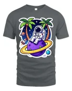 Astronaut Beach T-Shirt Space Vacation Galaxy Graphic Tee - gray t-shirt on white background