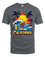 California Surfing T-Shirt Sunset Beach Surfer Graphic Tee - gray t-shirt on white background