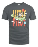Little Pilot Bunny T-Shirt Cute Rabbit Airplane Graphic Tee - gray t-shirt on white background