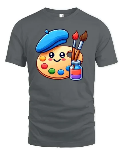 Cute Artist Palette T-Shirt Cartoon Painter Graphic Tee - gray t-shirt on white background