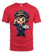 Cute Pilot Cartoon T-Shirt Airplane Captain Graphic Tee Gift - red t-shirt on white background