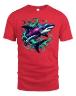 Galaxy Shark T-Shirt Cosmic Ocean Predator Graphic Tee - red t-shirt on white background