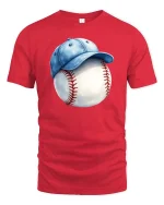 Baseball Cap Ball T-Shirt Classic Baseball Fan Graphic Tee - red t-shirt on white background