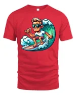 Cool Surfer T-Shirt Wave Riding Surfing Graphic Tee - red t-shirt on white background