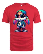 Cool Street Bunny T-Shirt Hip Hop Rabbit Graphic Tee - red t-shirt on white background