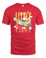 Little Pilot Bunny T-Shirt Cute Rabbit Airplane Graphic Tee - red t-shirt on white background