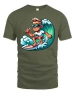 Cool Surfer T-Shirt Wave Riding Surfing Graphic Tee - military green t-shirt on white background