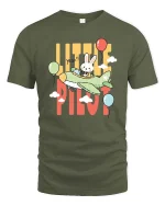 Little Pilot Bunny T-Shirt Cute Rabbit Airplane Graphic Tee - military green t-shirt on white background
