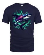 Galaxy Shark T-Shirt Cosmic Ocean Predator Graphic Tee - navy t-shirt on white background