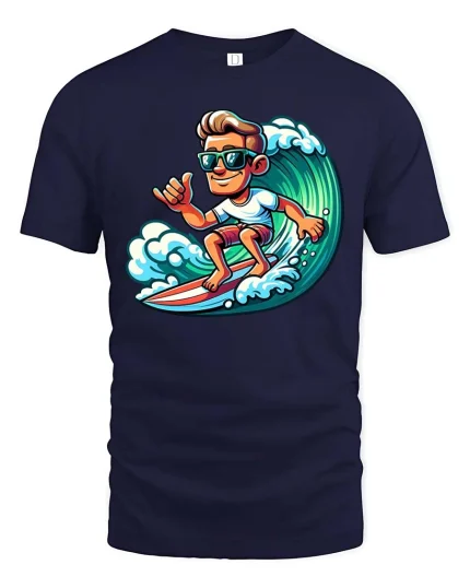Cool Surfer T-Shirt Wave Riding Surfing Graphic Tee - navy t-shirt on white background