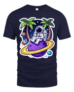 Astronaut Beach T-Shirt Space Vacation Galaxy Graphic Tee - navy t-shirt on white background